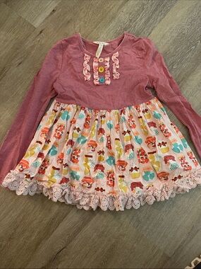 Girls' Long-Sleeve Pink Ruffle Hem Printed Dress